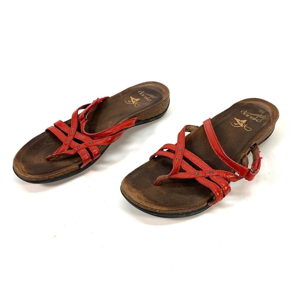 Dansko Jenelle Strappy Thong Sandals Casual 1502040200 Cork Leather Red Women 40